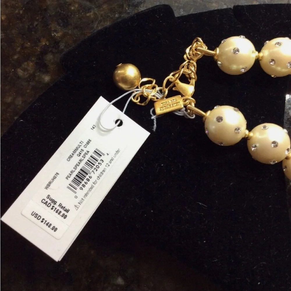 NWOT Kate Spade Pearl Crystal Necklace Adjustable Gold Accents